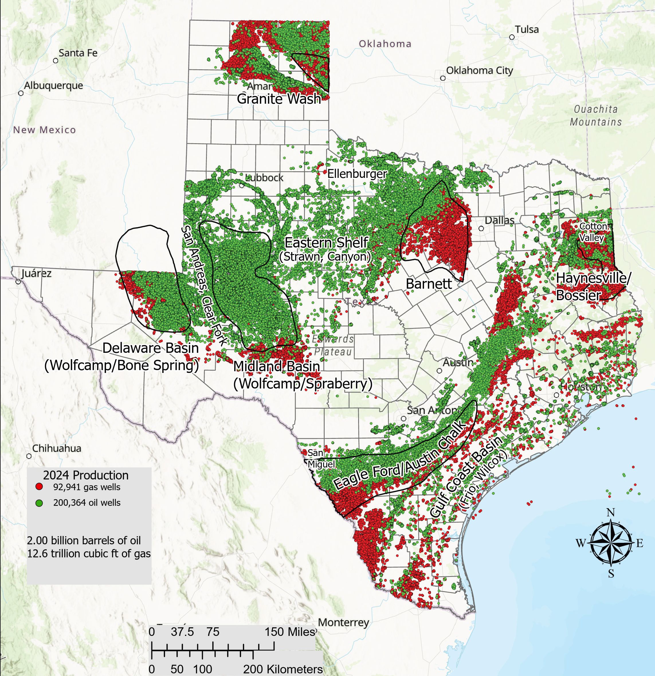 Oil and Gas Map of Texas 2024